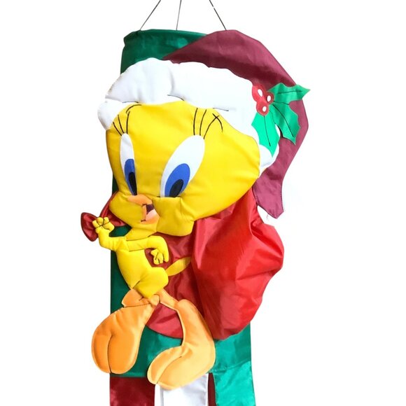 Vtg 1997 Looney Tunes Tweety Bird Christmas Hanging Windsock 60" Nylon Decor - Picture 2 of 6